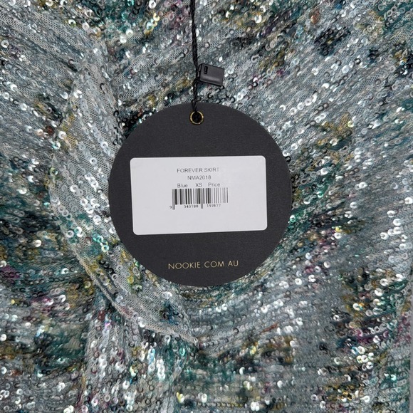 Nookie Skirt Womens XS Forever Blue Sequin Ruched Knot Front Mini Party Cocktail - Picture 3 of 14